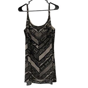 Cabi‎ Monaco Y2K Cami Black Cream Lace Print Sleeveless Slip Dress Medium